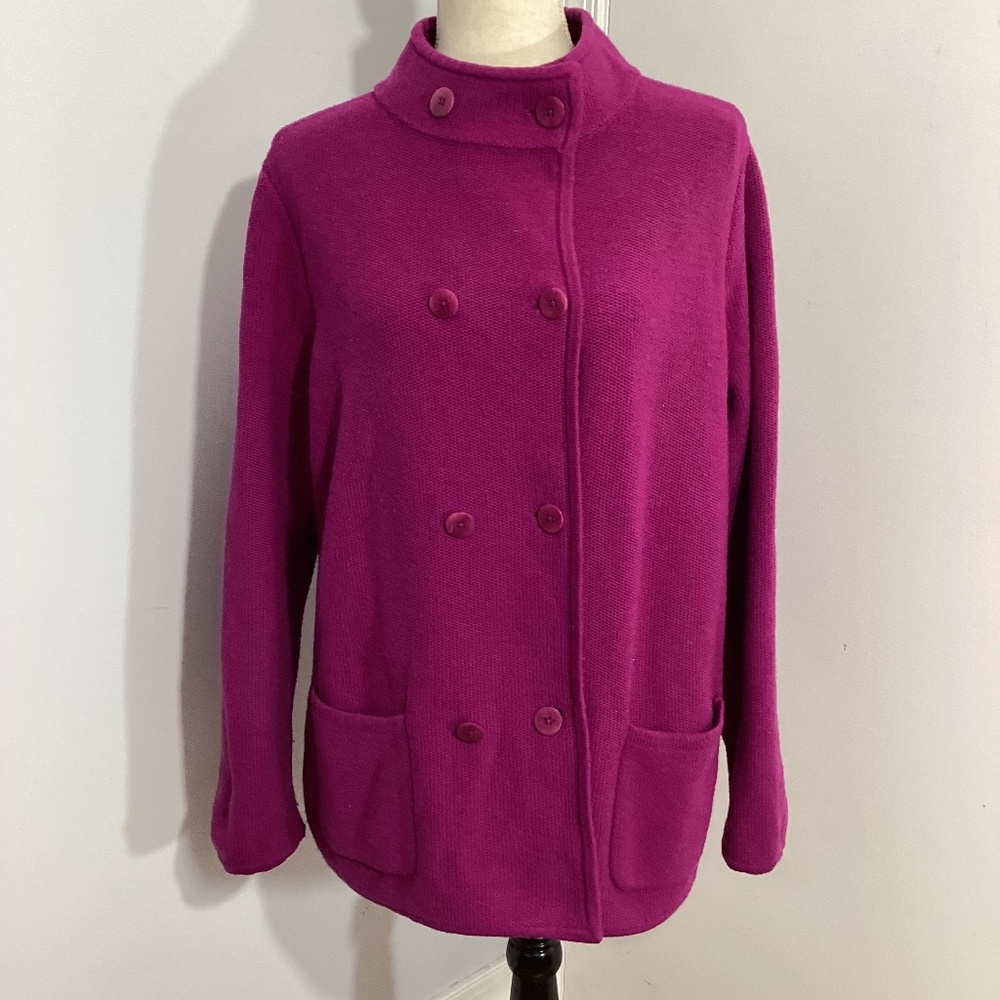 TALBOTS PLUS 1X KNIT SWEATER FUCHSIA DOUBLE-BREASTED CARDIGAN LAMBSWOOL BLEND